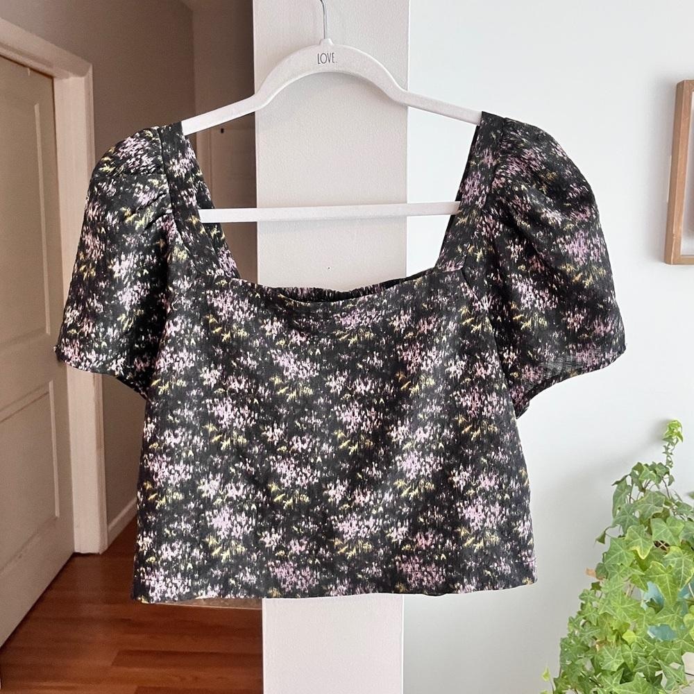 Madewell Black Floral Puff Sleeve Blouse - Picture 2 of 3